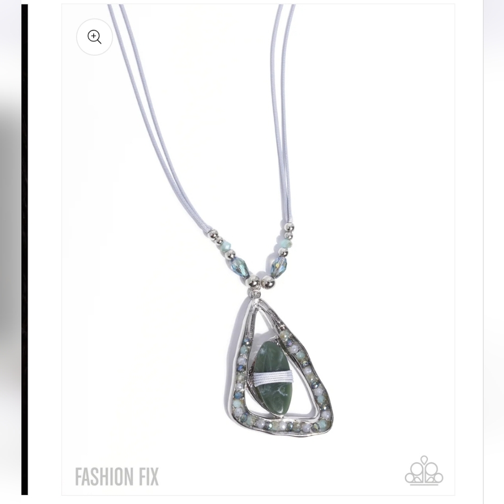 Coastal Bohemian Multi Paparazzi Silver Teal Marbled Teardrop Triangle Necklace